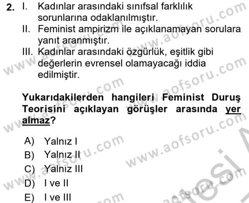 Toplumsal Cinsiyet Çalışmaları Dersi 2016 - 2017 Yılı 3 Ders Sınav Soruları 2. Soru