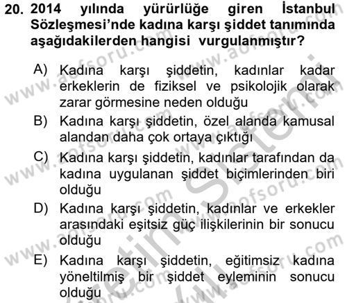 Toplumsal Cinsiyet Çalışmaları Dersi 2016 - 2017 Yılı 3 Ders Sınav Soruları 20. Soru