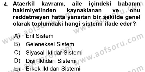 Toplumsal Cinsiyet Çalışmaları Dersi 2016 - 2017 Yılı 3 Ders Sınav Soruları 4. Soru