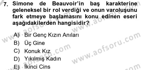 Toplumsal Cinsiyet Çalışmaları Dersi 2016 - 2017 Yılı 3 Ders Sınav Soruları 7. Soru