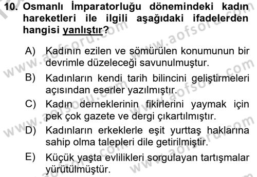 Toplumsal Cinsiyet Çalışmaları Dersi 2016 - 2017 Yılı (Vize) Ara Sınav Soruları 10. Soru