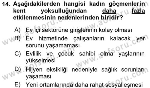 Toplumsal Cinsiyet Çalışmaları Dersi 2016 - 2017 Yılı (Vize) Ara Sınav Soruları 14. Soru