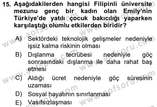 Toplumsal Cinsiyet Çalışmaları Dersi 2016 - 2017 Yılı (Vize) Ara Sınavı 15. Soru