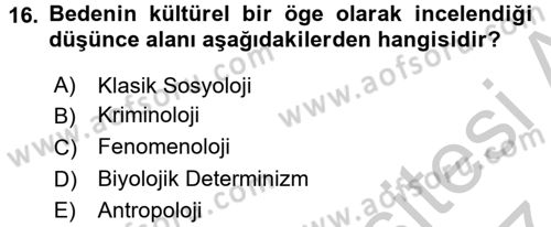 Toplumsal Cinsiyet Çalışmaları Dersi 2016 - 2017 Yılı (Vize) Ara Sınav Soruları 16. Soru