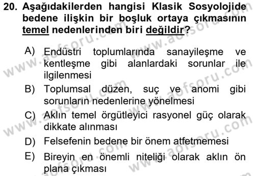 Toplumsal Cinsiyet Çalışmaları Dersi 2016 - 2017 Yılı (Vize) Ara Sınav Soruları 20. Soru