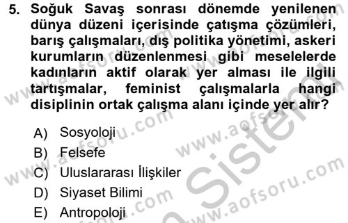 Toplumsal Cinsiyet Çalışmaları Dersi 2016 - 2017 Yılı (Vize) Ara Sınav Soruları 5. Soru