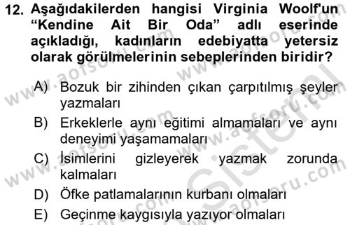 Toplumsal Cinsiyet Çalışmaları Dersi 2016 - 2017 Yılı (Final) Dönem Sonu Sınav Soruları 12. Soru