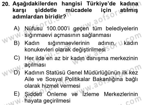 Toplumsal Cinsiyet Çalışmaları Dersi 2016 - 2017 Yılı (Final) Dönem Sonu Sınav Soruları 20. Soru