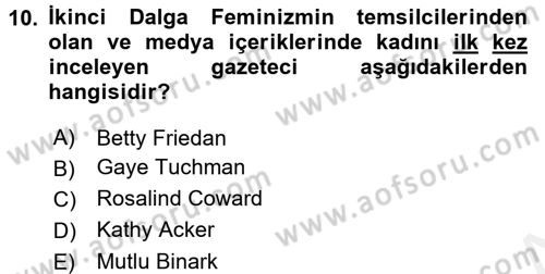 Toplumsal Cinsiyet Çalışmaları Dersi 2017 - 2018 Yılı 3 Ders Sınavı 10. Soru