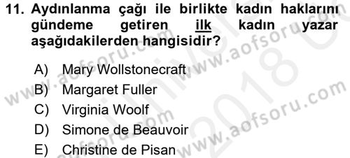 Toplumsal Cinsiyet Çalışmaları Dersi 2017 - 2018 Yılı 3 Ders Sınavı 11. Soru