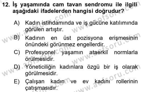 Toplumsal Cinsiyet Çalışmaları Dersi 2017 - 2018 Yılı 3 Ders Sınav Soruları 12. Soru
