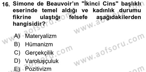 Toplumsal Cinsiyet Çalışmaları Dersi 2017 - 2018 Yılı 3 Ders Sınav Soruları 16. Soru