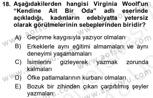 Toplumsal Cinsiyet Çalışmaları Dersi 2017 - 2018 Yılı 3 Ders Sınavı 18. Soru