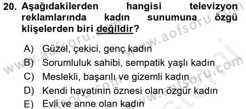 Toplumsal Cinsiyet Çalışmaları Dersi 2017 - 2018 Yılı 3 Ders Sınav Soruları 20. Soru