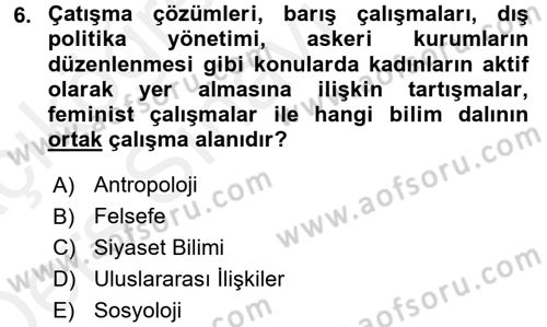 Toplumsal Cinsiyet Çalışmaları Dersi 2017 - 2018 Yılı 3 Ders Sınav Soruları 6. Soru