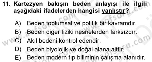 Toplumsal Cinsiyet Çalışmaları Dersi 2017 - 2018 Yılı (Vize) Ara Sınavı 11. Soru