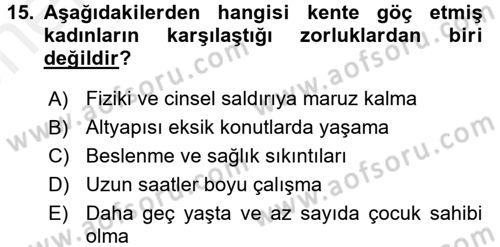 Toplumsal Cinsiyet Çalışmaları Dersi 2017 - 2018 Yılı (Vize) Ara Sınav Soruları 15. Soru