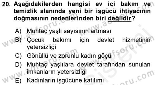 Toplumsal Cinsiyet Çalışmaları Dersi 2017 - 2018 Yılı (Vize) Ara Sınav Soruları 20. Soru