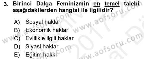 Toplumsal Cinsiyet Çalışmaları Dersi 2017 - 2018 Yılı (Vize) Ara Sınav Soruları 3. Soru