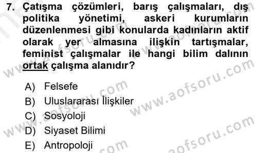 Toplumsal Cinsiyet Çalışmaları Dersi 2017 - 2018 Yılı (Vize) Ara Sınav Soruları 7. Soru