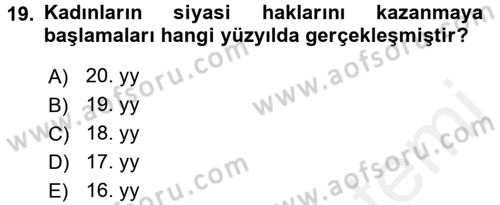 Toplumsal Cinsiyet Çalışmaları Dersi 2017 - 2018 Yılı (Final) Dönem Sonu Sınav Soruları 19. Soru