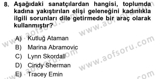 Toplumsal Cinsiyet Çalışmaları Dersi 2017 - 2018 Yılı (Final) Dönem Sonu Sınav Soruları 8. Soru