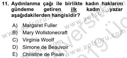 Toplumsal Cinsiyet Çalışmaları Dersi 2018 - 2019 Yılı 3 Ders Sınav Soruları 11. Soru