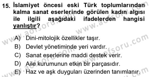 Toplumsal Cinsiyet Çalışmaları Dersi 2018 - 2019 Yılı 3 Ders Sınavı 15. Soru