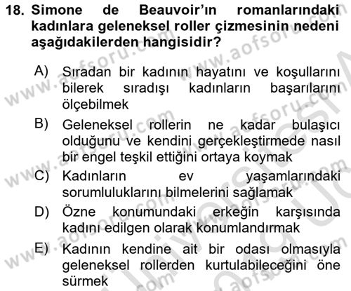 Toplumsal Cinsiyet Çalışmaları Dersi 2018 - 2019 Yılı 3 Ders Sınavı 18. Soru