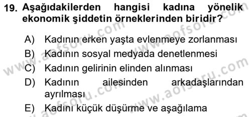 Toplumsal Cinsiyet Çalışmaları Dersi 2018 - 2019 Yılı 3 Ders Sınav Soruları 19. Soru