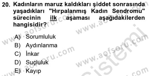 Toplumsal Cinsiyet Çalışmaları Dersi 2018 - 2019 Yılı 3 Ders Sınavı 20. Soru