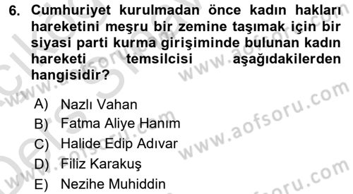 Toplumsal Cinsiyet Çalışmaları Dersi 2018 - 2019 Yılı 3 Ders Sınav Soruları 6. Soru