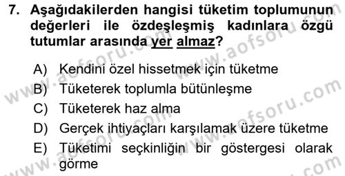 Toplumsal Cinsiyet Çalışmaları Dersi 2018 - 2019 Yılı 3 Ders Sınavı 7. Soru