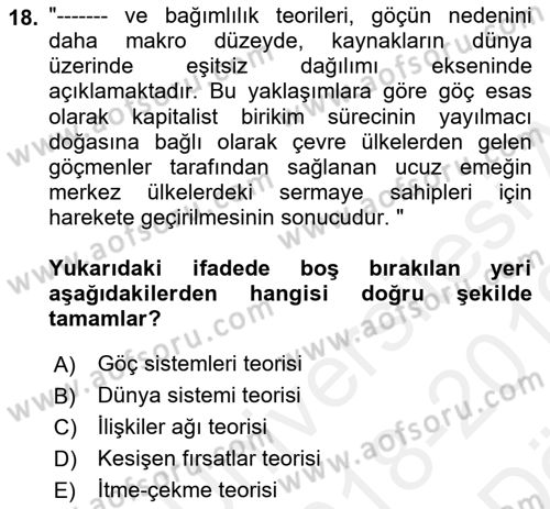 Toplumsal Cinsiyet Çalışmaları Dersi 2018 - 2019 Yılı (Vize) Ara Sınavı 18. Soru