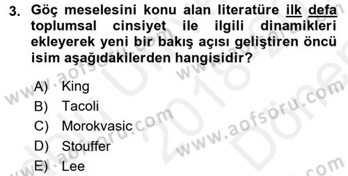 Toplumsal Cinsiyet Çalışmaları Dersi 2018 - 2019 Yılı (Final) Dönem Sonu Sınav Soruları 3. Soru