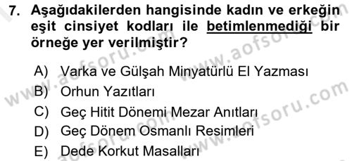 Toplumsal Cinsiyet Çalışmaları Dersi 2018 - 2019 Yılı (Final) Dönem Sonu Sınav Soruları 7. Soru