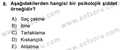 Toplumsal Cinsiyet Çalışmaları Dersi 2018 - 2019 Yılı (Final) Dönem Sonu Sınav Soruları 8. Soru