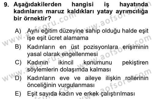 Toplumsal Cinsiyet Çalışmaları Dersi 2018 - 2019 Yılı (Final) Dönem Sonu Sınav Soruları 9. Soru