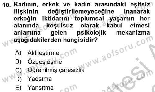 Toplumsal Cinsiyet Çalışmaları Dersi 2018 - 2019 Yılı Yaz Okulu Sınav Soruları 10. Soru
