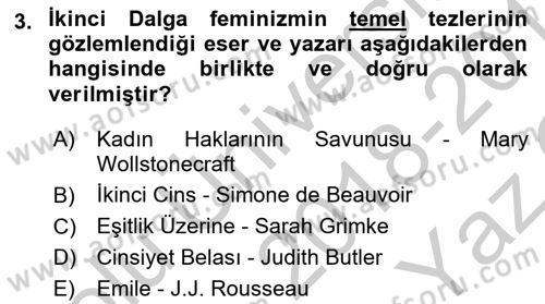 Toplumsal Cinsiyet Çalışmaları Dersi 2018 - 2019 Yılı Yaz Okulu Sınav Soruları 3. Soru