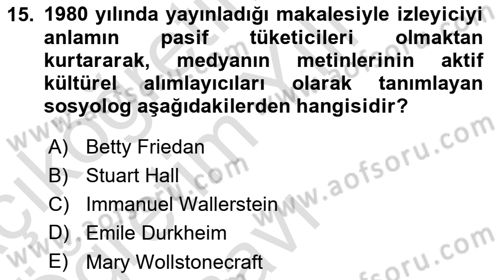 Toplumsal Cinsiyet Çalışmaları Dersi 2020 - 2021 Yılı Yaz Okulu Sınav Soruları 15. Soru