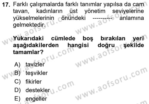 Toplumsal Cinsiyet Çalışmaları Dersi 2020 - 2021 Yılı Yaz Okulu Sınavı 17. Soru