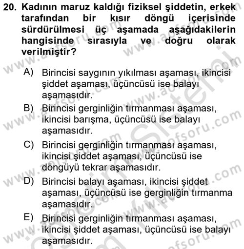 Toplumsal Cinsiyet Çalışmaları Dersi 2020 - 2021 Yılı Yaz Okulu Sınav Soruları 20. Soru