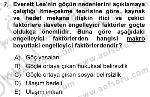 Toplumsal Cinsiyet Çalışmaları Dersi 2020 - 2021 Yılı Yaz Okulu Sınavı 7. Soru