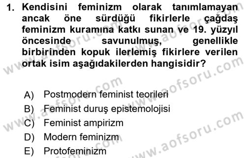 Toplumsal Cinsiyet Çalışmaları Dersi 2021 - 2022 Yılı (Vize) Ara Sınav Soruları 1. Soru