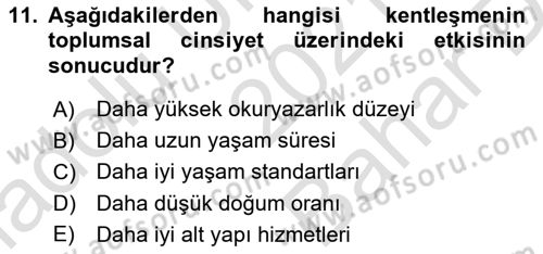 Toplumsal Cinsiyet Çalışmaları Dersi 2021 - 2022 Yılı (Vize) Ara Sınav Soruları 11. Soru