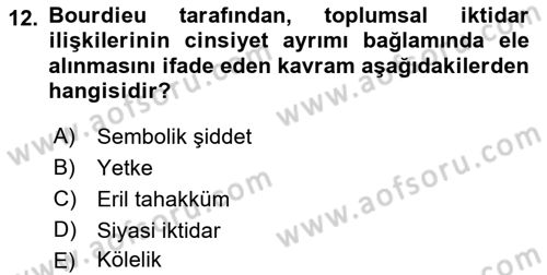 Toplumsal Cinsiyet Çalışmaları Dersi 2021 - 2022 Yılı (Vize) Ara Sınav Soruları 12. Soru