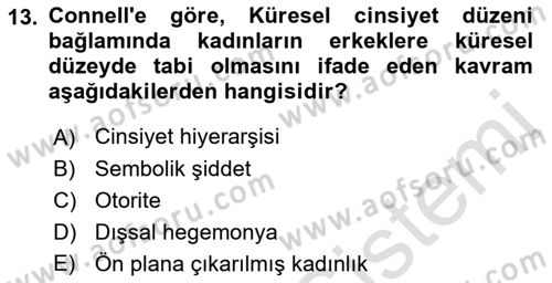 Toplumsal Cinsiyet Çalışmaları Dersi 2021 - 2022 Yılı (Vize) Ara Sınav Soruları 13. Soru