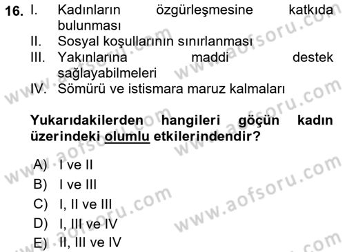 Toplumsal Cinsiyet Çalışmaları Dersi 2021 - 2022 Yılı (Vize) Ara Sınav Soruları 16. Soru
