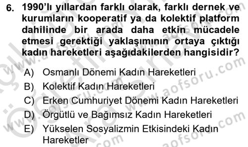 Toplumsal Cinsiyet Çalışmaları Dersi 2021 - 2022 Yılı (Vize) Ara Sınav Soruları 6. Soru
